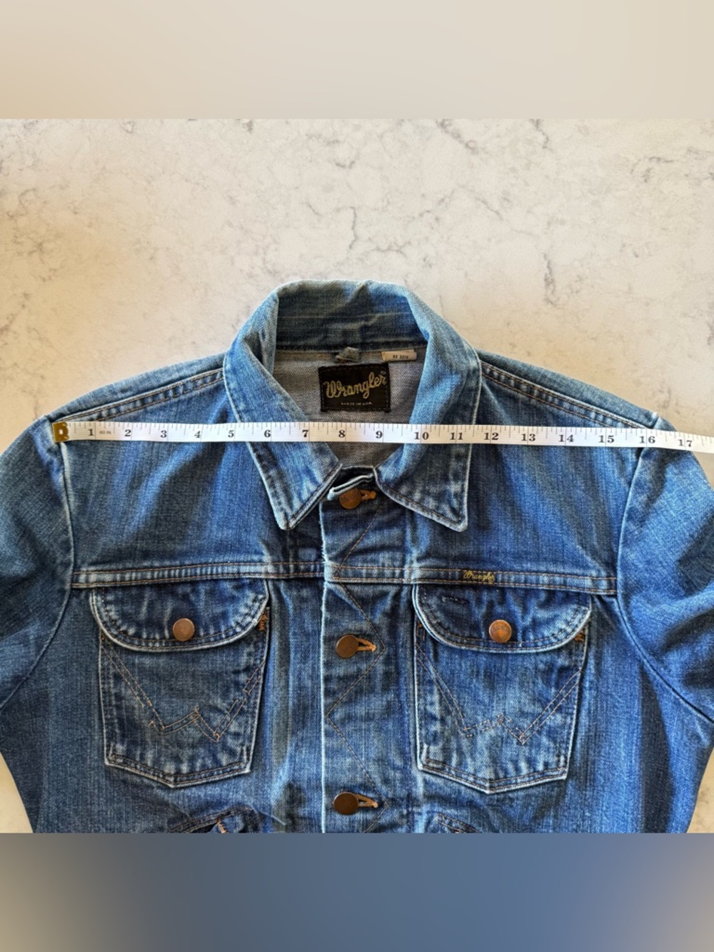 WRANGLER Vintage Women’s Blue Denim Trucker Jacket S/M - Picture 12 of 15
